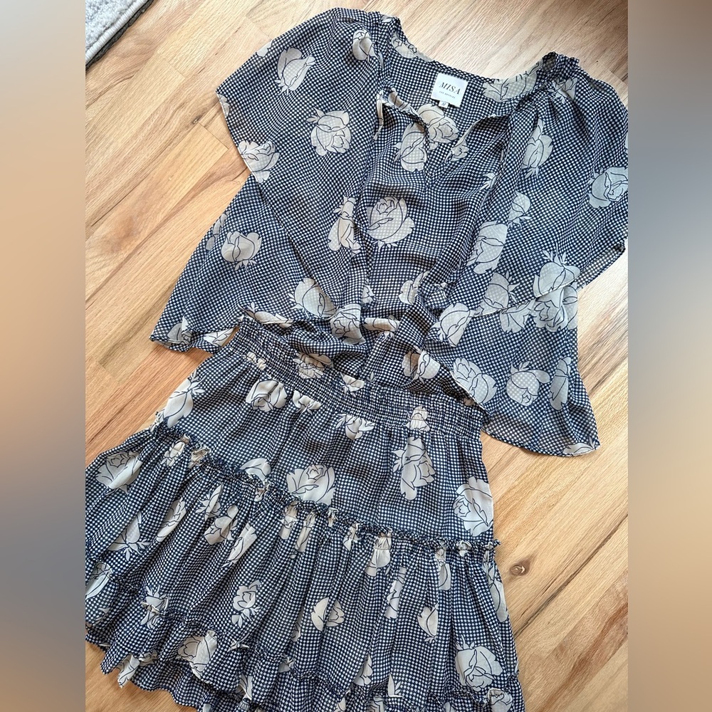 Misa navy check top and skirt SET